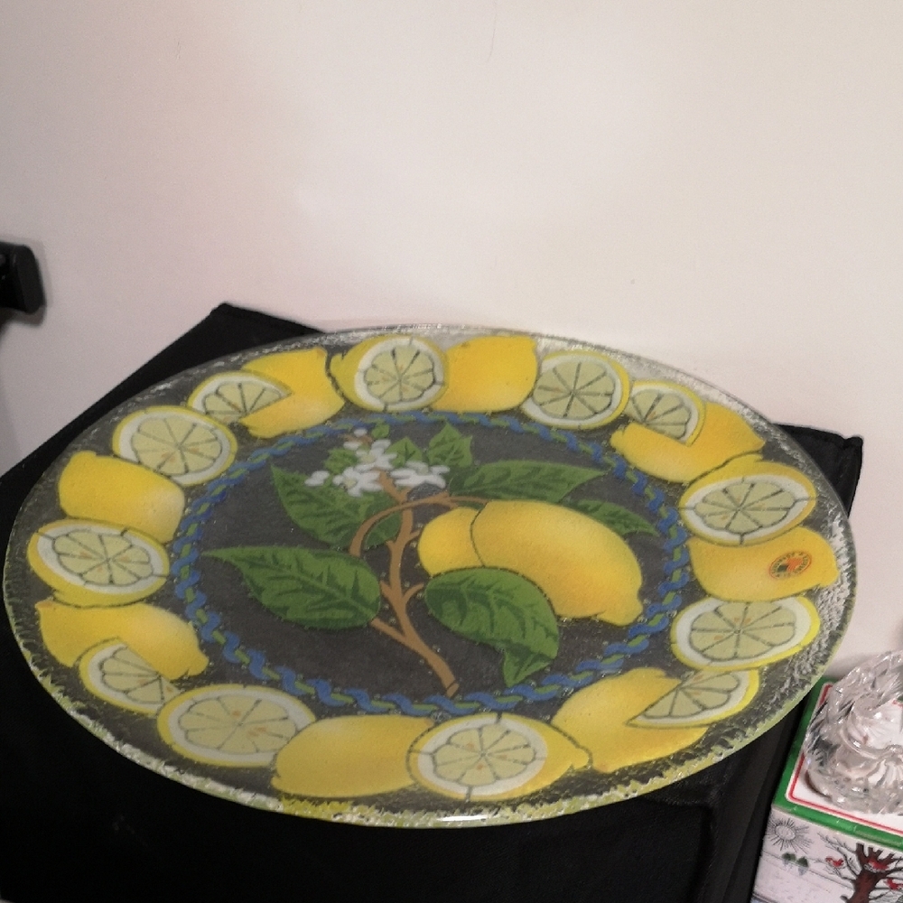 Gorgeous Large Fused Glass Lemon Decorative Plate or Functional Platter USA 13.5